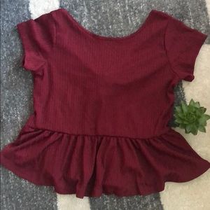 Maroon Short Sleeve Crop Top -Size Small